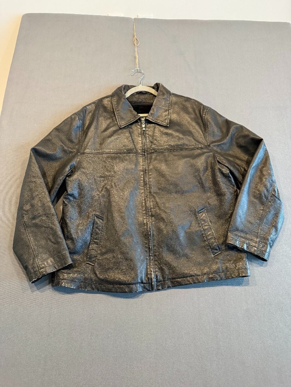 Fionte Italy Black Leather Jacket Removable Liner Collared XL